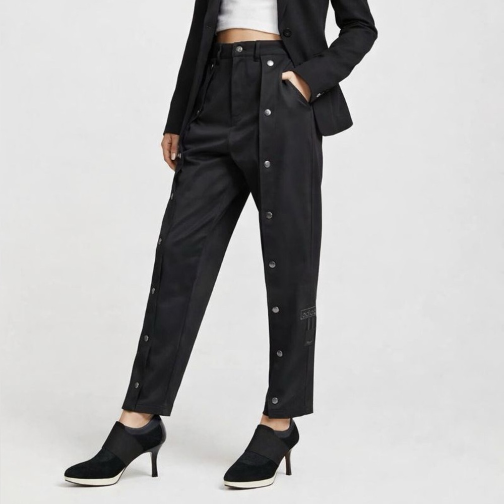 adidas Originals IB580 Black Snap Leg Track Pant 3 Stripe Trouser High Rise Sz 6